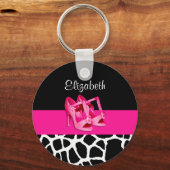 Meisjes Giraffe drukken roze schoten af met naam Sleutelhanger (Voorkant)