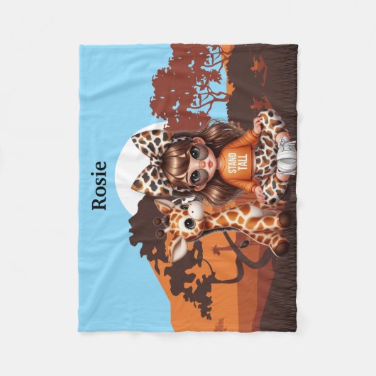 Meisjes Giraffe Gepersonaliseerde naam Fleece Deken (Voorkant)