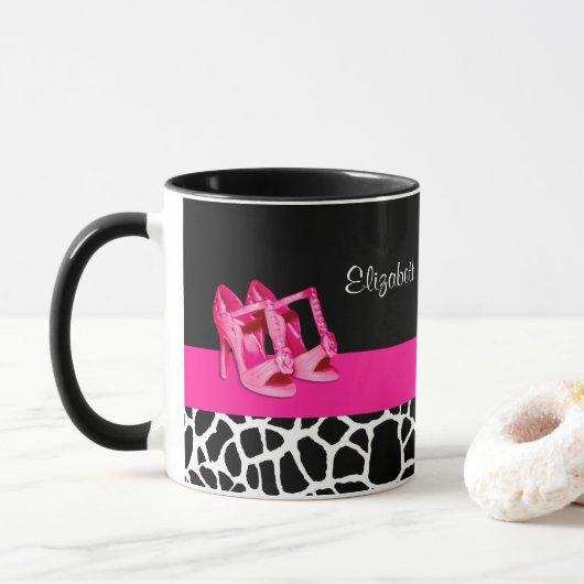Meisjes Giraffe printroze pompen en naam Mok (Met donut)
