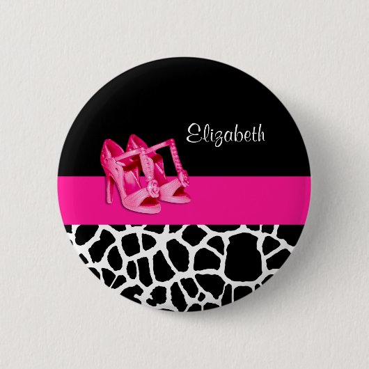 Meisjes Giraffe printroze pompen en naam Ronde Button 5,7 Cm (Voorkant)