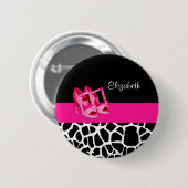 Meisjes Giraffe printroze pompen en naam Ronde Button 5,7 Cm (Voorkant /achterkant)