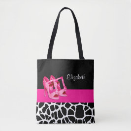 Meisjes Giraffe printroze pompen en naam Tote Bag