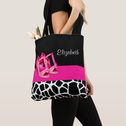 Meisjes Giraffe printroze pompen en naam Tote Bag (Dichtbij)