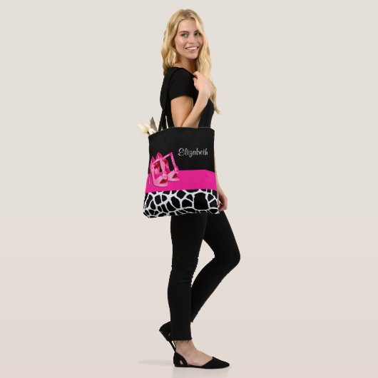 Meisjes Giraffe printroze pompen en naam Tote Bag (Op model)
