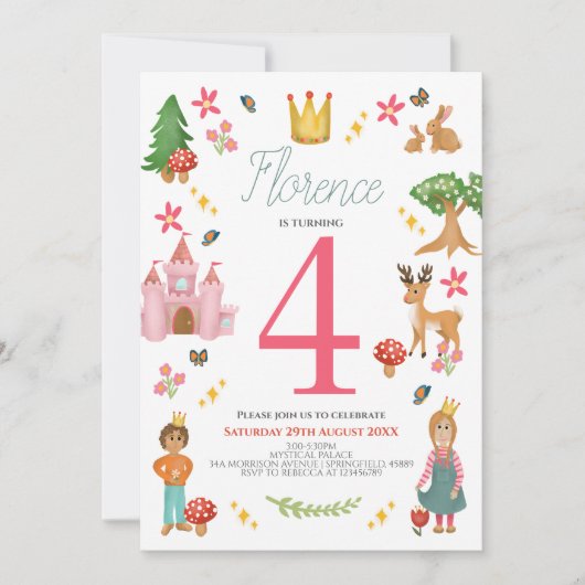 Meisjes Girly Roze Sprookjesprinses Kids Verjaarda Kaart (Voorkant)