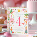 Meisjes Girly Roze Sprookjesprinses Kids Verjaarda Kaart<br><div class="desc">Dit schattige en meisjesachtige sprookjesachtige kinderverjaardagsuitnodigingsontwerp heeft een moderne heldere prins en prinses, met een betoverd kasteel, vlinders, bloemen, hazen, een magisch hert en grillige rode paddenstoelen. Op de achterkant van de uitnodiging staat een gedetailleerd bijpassend roze sprookjespatroon. Deze "once upon a time" uitnodiging kan gemakkelijk worden gepersonaliseerd met uw...</div>