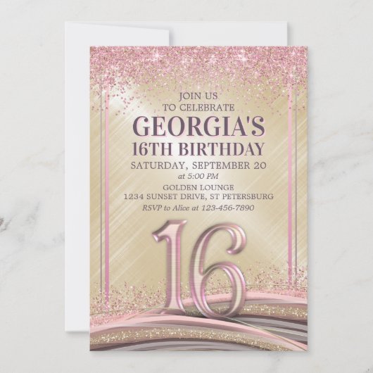 Meisjes Glam 16e verjaardag uitnodiging (Voorkant)