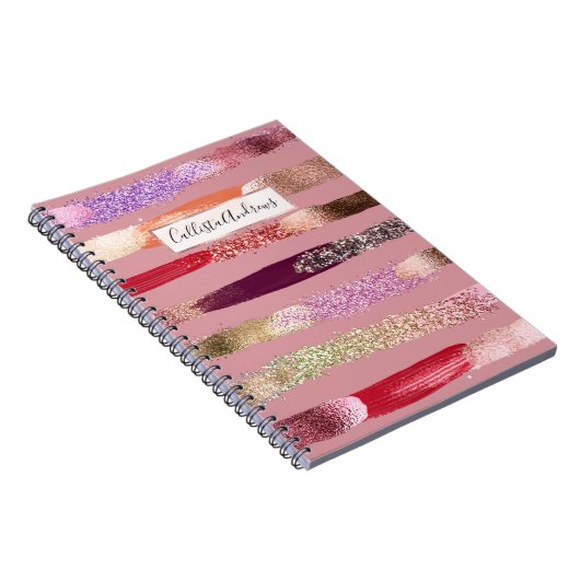 Meisjes Glam Gold Pink Glitter Metallic Borstels Notitieboek (Rechterzijde)
