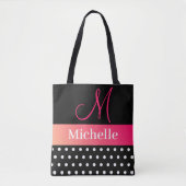 Meisjes Glam Hot Pink en zwarte monogram Naam Tote Bag (Voorkant)