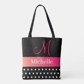 Meisjes Glam Hot Pink en zwarte monogram Naam Tote Bag (Achterkant)