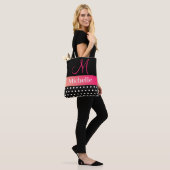 Meisjes Glam Hot Pink en zwarte monogram Naam Tote Bag (Op model)