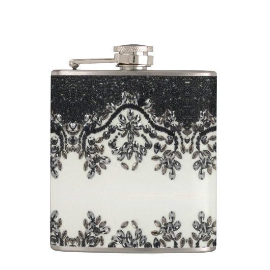 Meisjes glamour zwart wit flessenpatroon heupfles (Voorkant)