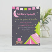 Meisjes glamping/Camping Out Birthday Party Kaart (Staand voorkant)