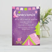 Meisjes glamping/Camping Out Birthday Party Kaart (Staand voorkant)