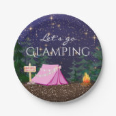 Meisjes Glamping Verjaardagsfeest Papieren Bordje (Voorkant)