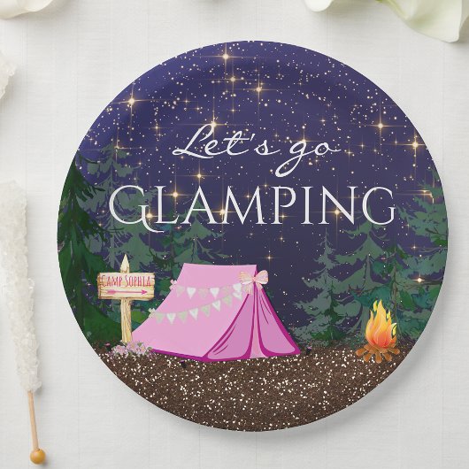 Meisjes Glamping Verjaardagsfeest Papieren Bordje