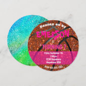 Meisjes Glitter basketbal Verjaardag, Roze Bal Kaart (Voorkant / Achterkant)