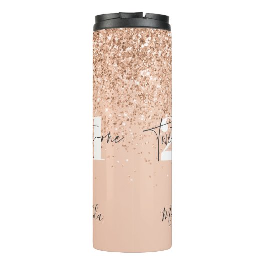 Meisjes glitter glinsteren moderne 21ste verjaarda thermosbeker (Achterkant)