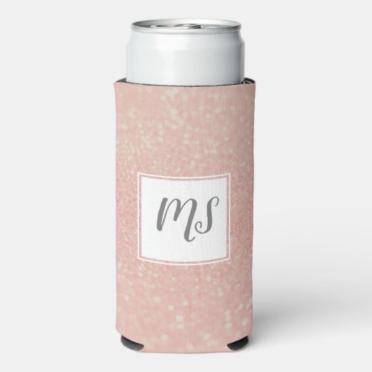 Meisjes Glitter Monogram Initiaal Rose Goud Seltzer Blikjeskoeler (Seltzer Achterkant)