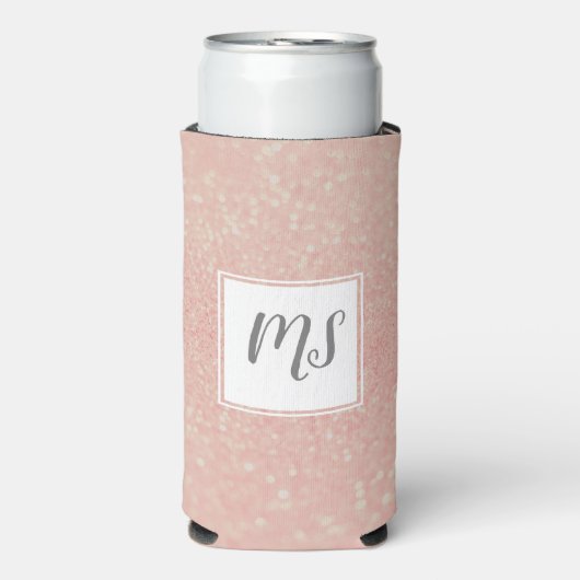 Meisjes Glitter Monogram Initiaal Rose Goud Seltzer Blikjeskoeler (Seltzer Voorkant)