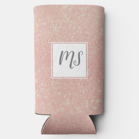 Meisjes Glitter Monogram Initiaal Rose Goud Seltzer Blikjeskoeler (Achterkant)