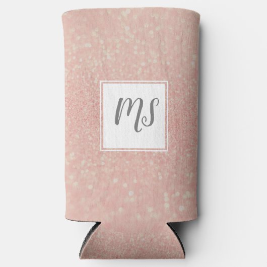 Meisjes Glitter Monogram Initiaal Rose Goud Seltzer Blikjeskoeler (Voorkant)