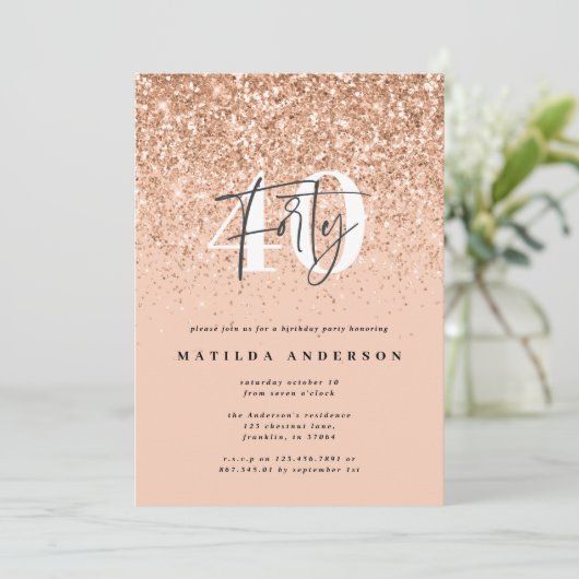 Meisjes glitter smulkle moderne 40e verjaardag (Staand voorkant)