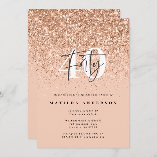 Meisjes glitter smulkle moderne 40e verjaardag (Voorkant / Achterkant)