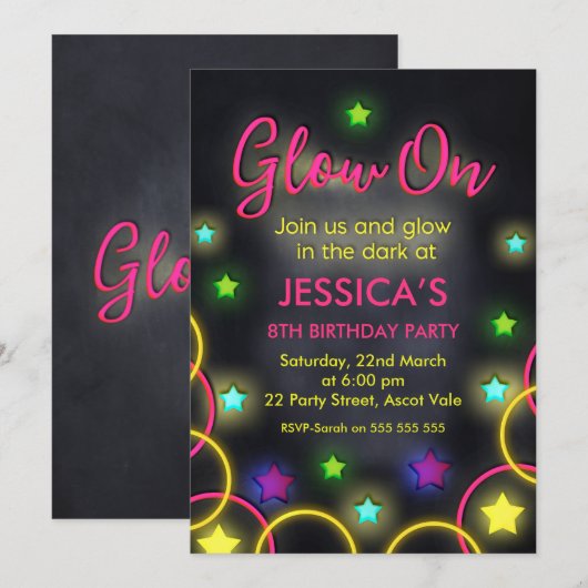 Meisjes gloeien in de donkere avonduitnodiging kaart (Voorkant / Achterkant)