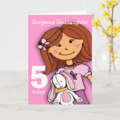 Meisjes Goddochter 5e verjaardag kaart meisje roze (Gele Bloem)