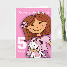 Meisjes Goddochter 5e verjaardag kaart meisje roze