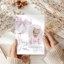 Meisjes Godparent Proposal, Pink Bow & Rozenkrans Kaart