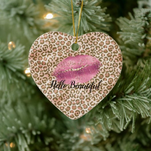 Meisjes Gold Peach-leopard printroze lips Kus Keramisch Ornament (Boom)