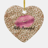 Meisjes Gold Peach-leopard printroze lips Kus Keramisch Ornament (Voorkant)
