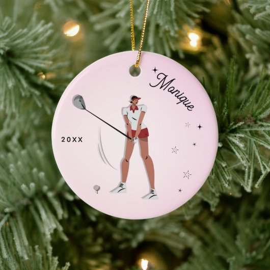Meisjes Golfer Silhouette Pink Kind Keramisch Ornament (Boom)