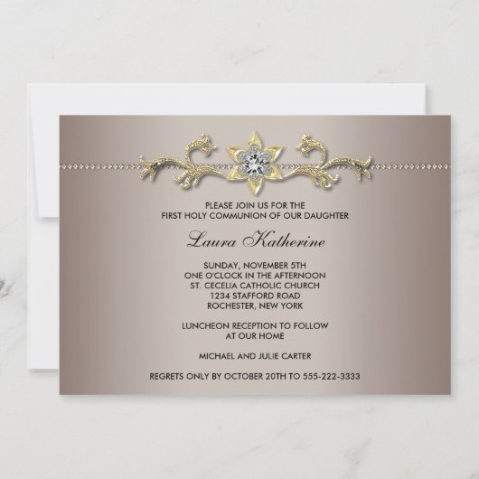 Meisjes Gouden Eerste Heilige Communie Uitnodiging (Achterkant)