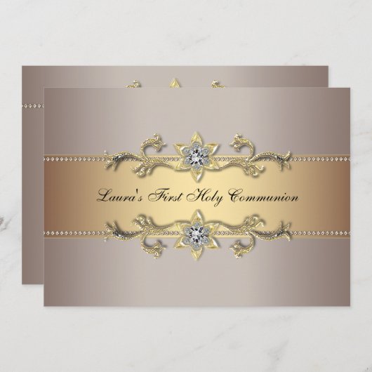 Meisjes Gouden Eerste Heilige Communie Uitnodiging (Voorkant / Achterkant)
