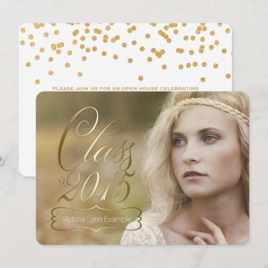 Meisjes Gouden Klasse van 2015 Afstuderen Kaart (Voorkant / Achterkant)