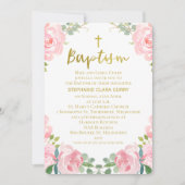 Meisjes Gouden Roze Foto Doop Uitnodiging (Voorkant)