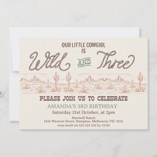 Meisjes Green Rodeo Wild en Drie 3e Verjaardag Kaart (Voorkant)