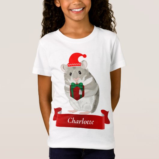 Meisjes Grijze Hamster Kerstmis T-shirt (Voorkant)