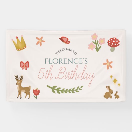 Meisjes grillige sprookjesmeisje verjaardag welkom spandoek (Horizontaal)