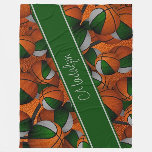 meisjes groen grijs team kleuren basketballen patr fleece deken (Voorkant)