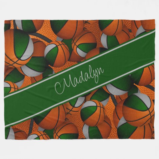meisjes groen grijs team kleuren basketballen patr fleece deken (Voorkant (Horizontaal))