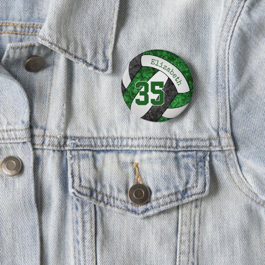 Meisjes groen zwart volleybal team kleuren ronde button 5,7 cm (In situ)