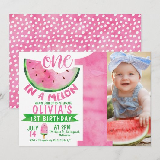 Meisjes groot aantal in een meloen foto 1e verjaar kaart (Voorkant / Achterkant)