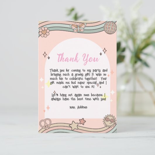 Meisjes groovy bedankkaart (Staand voorkant)