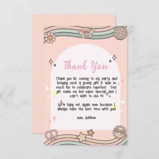 Meisjes groovy bedankkaart (Voorkant / Achterkant)