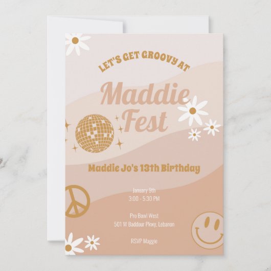 Meisjes Groovy Festival Vibes Verjaardag Uitnodigi Kaart (Voorkant)