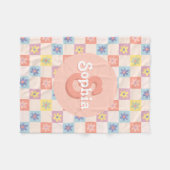 Meisjes Groovy Roze Retro 70s Kinder Monogram Fleece Deken (Voorkant (Horizontaal))